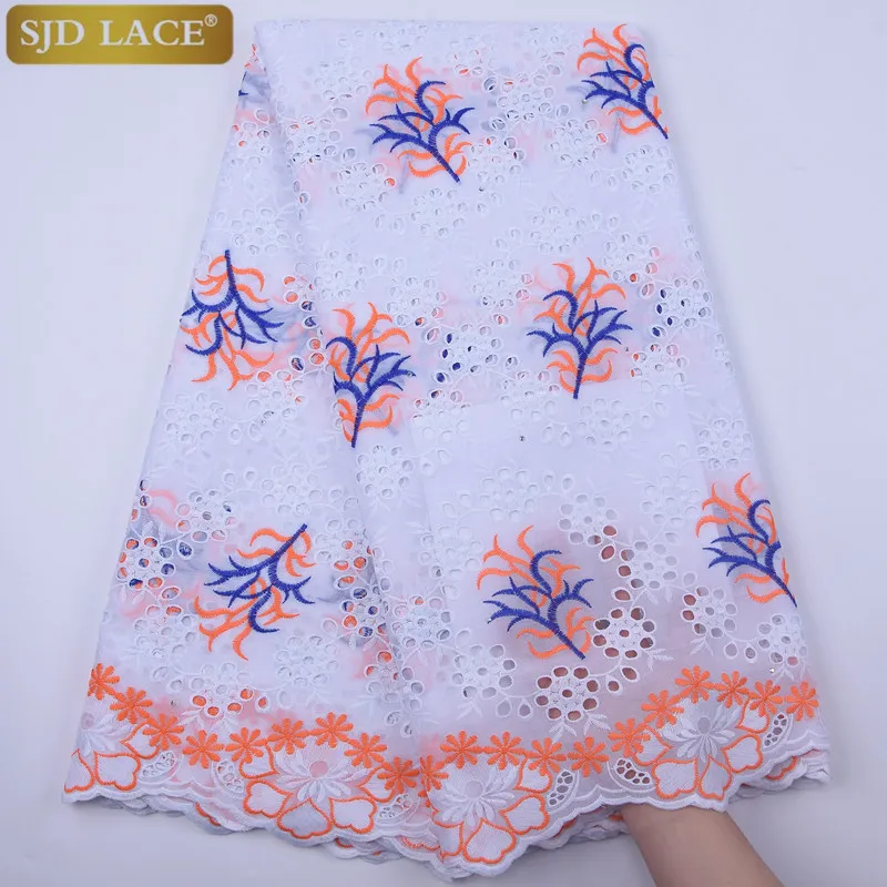 

SJD LACE Latest Cotton African Dry Lace Fabric High Quality Swiss Voile Lace In Switzerland For Wedding Dress 5 Yards A1852