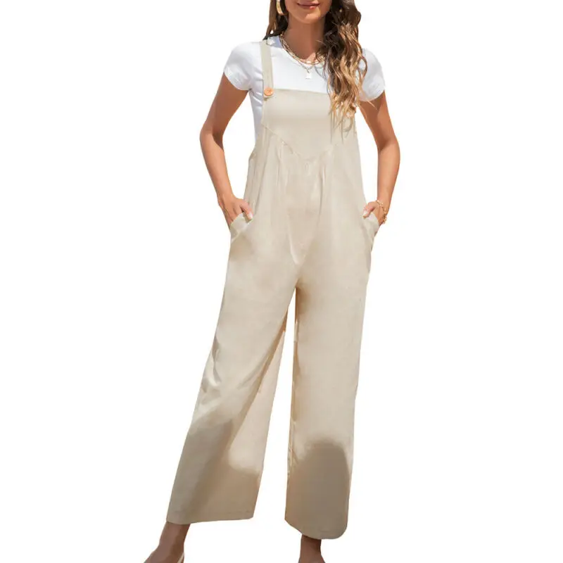 

Women Ladies Cotton Loose Dungarees Strappy Romper Plain Baggy Overalls Jumpsuit