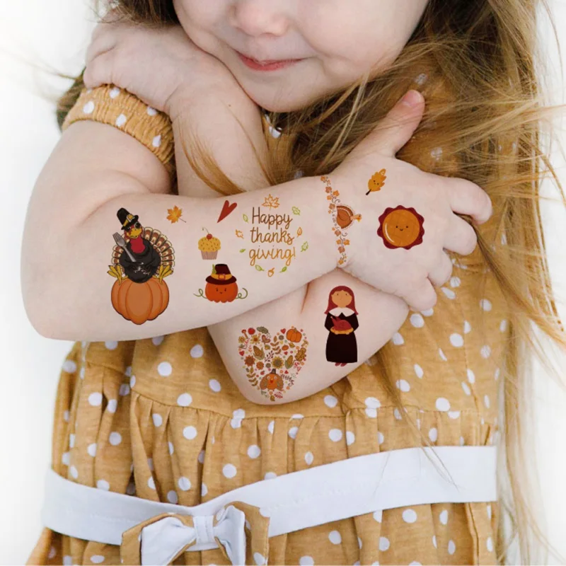 

1/10 PCS Fake Tattoos Thanksgiving Day Body Art Sticker Template Tool Temporary Tattoos for Men Tattoo Stencil Body Makeup Tools