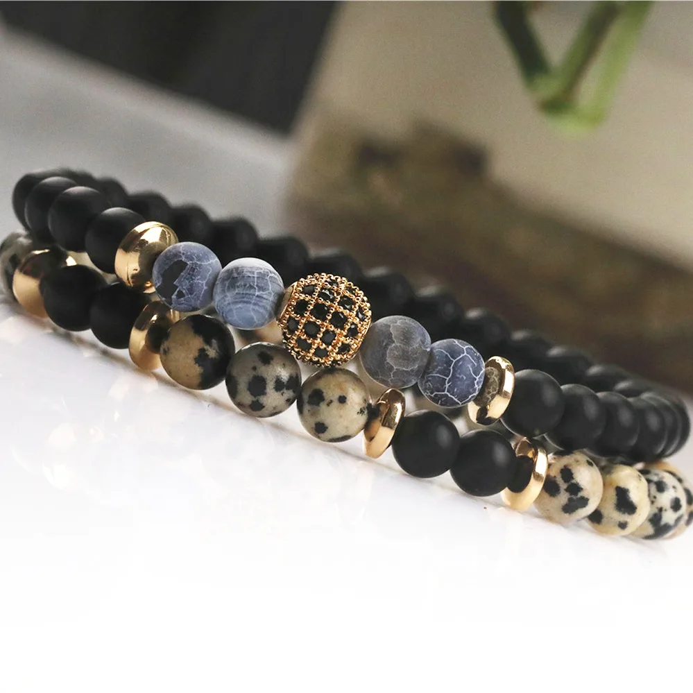 

6mm natural stone two-piece suit black stone spot hot sale beaded bracelet