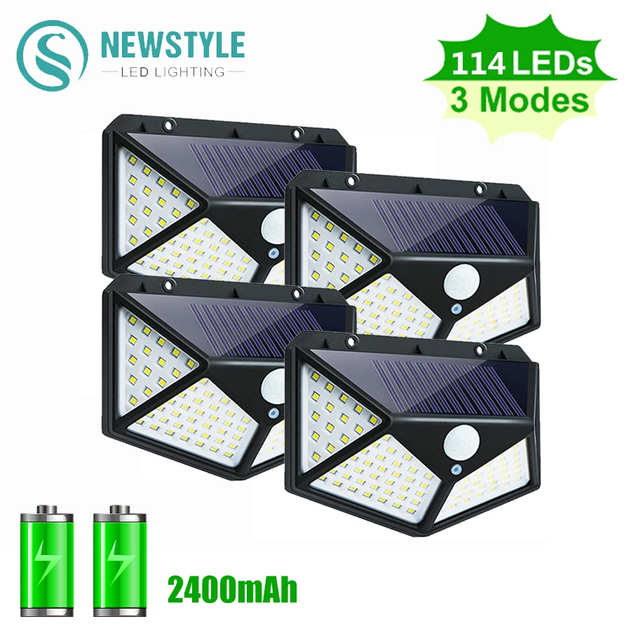 

Newstyle 100 114 LED Solar Light Outdoor Solar Lamp Waterproof Sunlight for Garden Decoration Motion Sensor street lights 3 mode