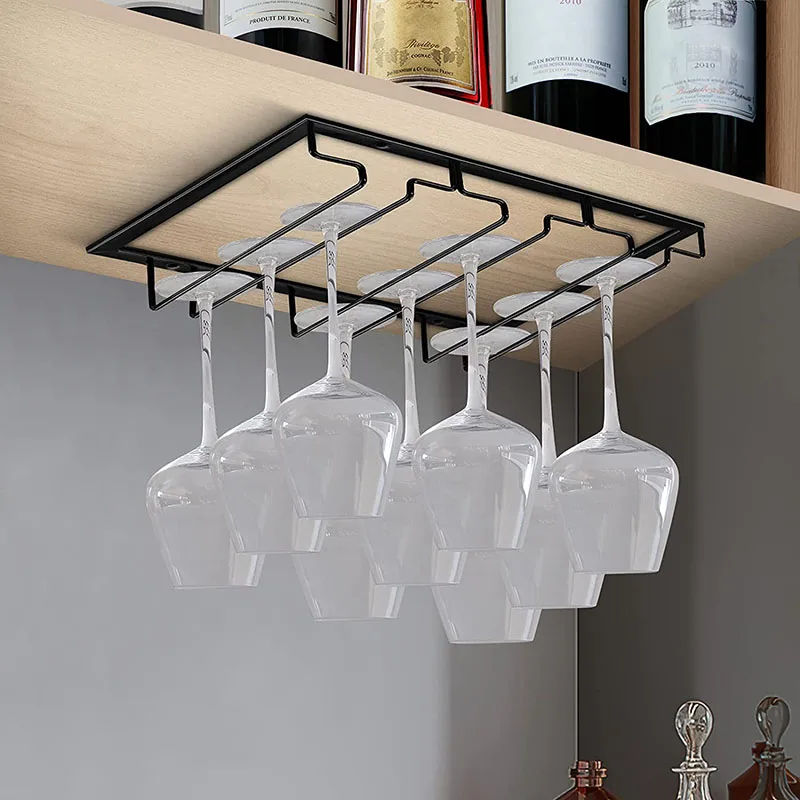 3 row wine glass rack under cabinet stemware wine glass holder glasses storage hanger metal organizer for bar kitchen free global shipping