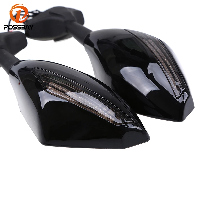 Черные мотоциклетные зеркала POSSBAY с лампой указателя поворота для мотоцикла Honda