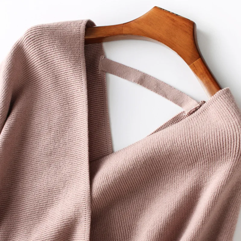 Вязаный свитер с рукавом летучая мышь пуловер v-образным вырезом модные свитера