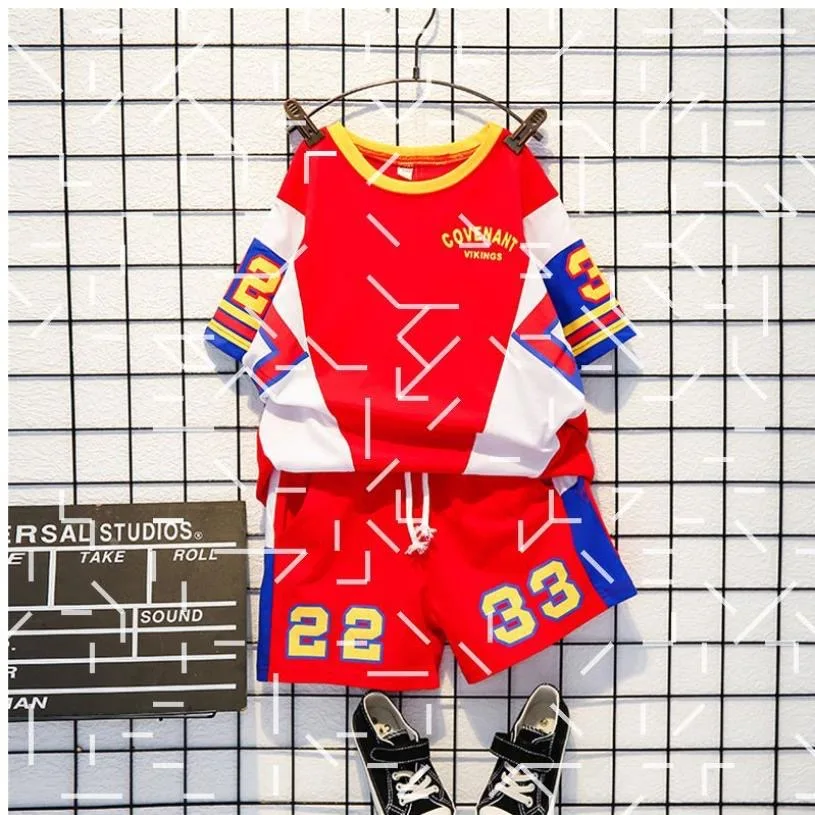 

Summer Suit Handsome 2021new Trendy Children's Clothing Sports Basketball Kids Top Baby Tide Boys Two-Pieses Sets BT54