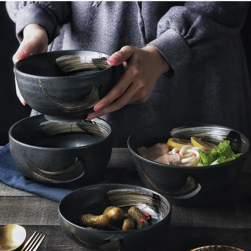 

Креативная керамическая чаша в японском стиле диаметром 7,5 дюйма, стандартная чаша для ужина, керамическая посуда, керамическая чаша для см...