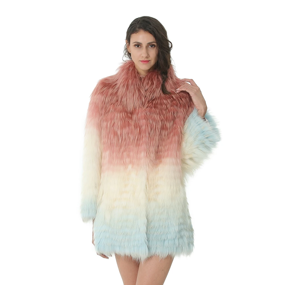 Winter Women Real Fox Fur Coat Luxury Natural Fox Fur Jacket With Fur Collar Cuff Fashion Real Fur - Цвет: Multi