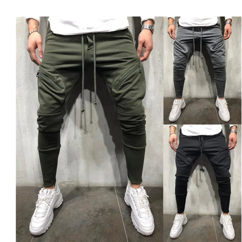 Новые мужские одноцветные брюки-карандаш на молнии многокарманные Стильные