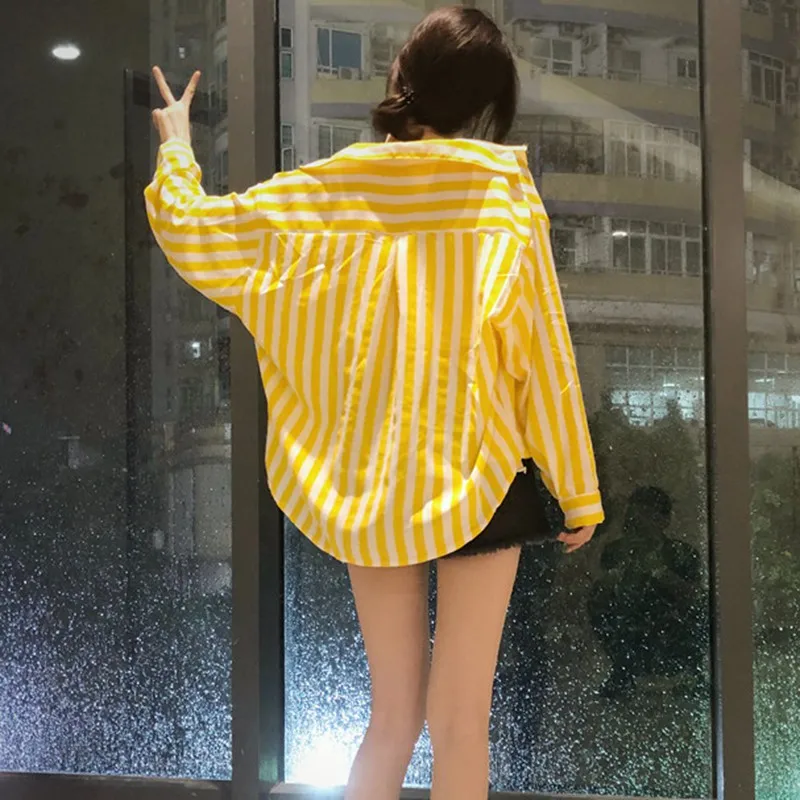 

2019 New Sunscreen Blouse Femme Daily Basic Women Striped Blouse Shirt Long Sleeve Blouse Turn Down Collar Shirts