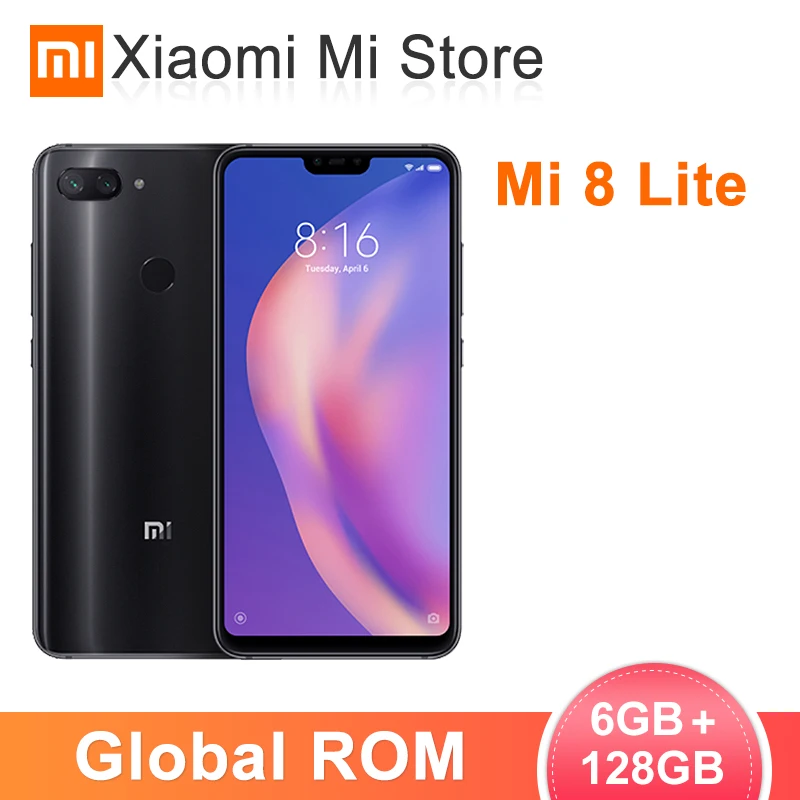 Xiaomi Mi, 8 Lite, 6 ГБ ОЗУ, 128 Гб ПЗУ, мобильный телефон, Snapdragon 660, AIE, четыре ядра, 6,26 дюймов, 2280*1080 P, 19:9, нотч, полный экран
