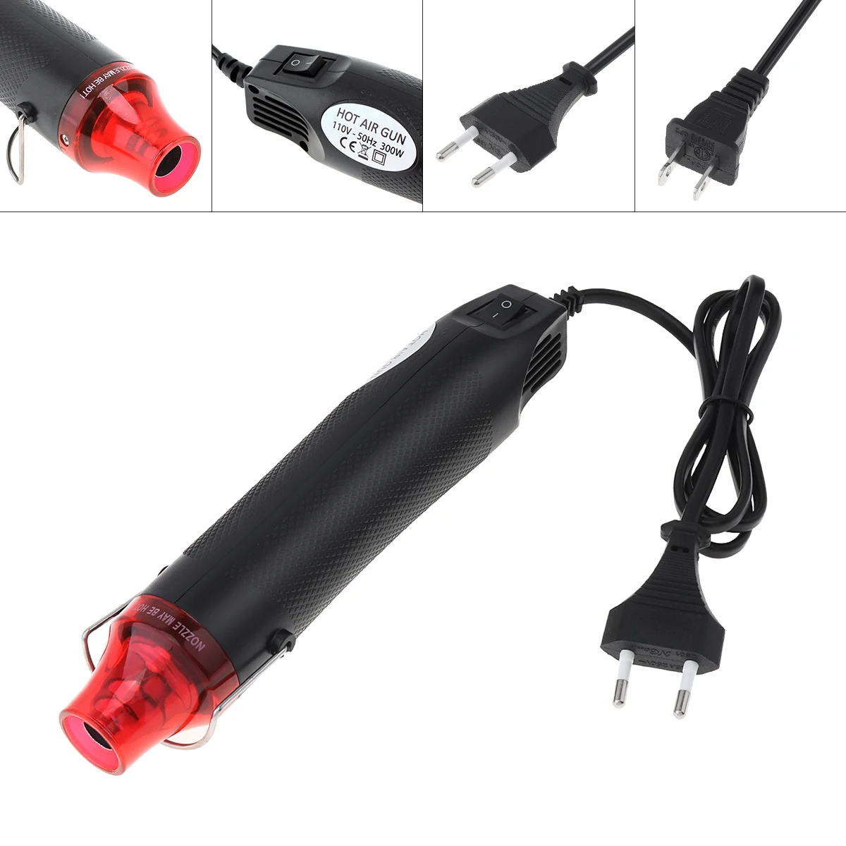 

110V 300W Diy Using Heat Gun Electric Tool with Shrink Plastic and Black Surface for Heating DIY Accessories with US Plug