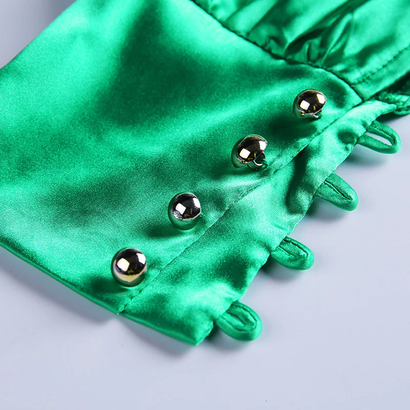 

Sexy Hot Ruched Women Satin Dress One Shoulder Long Sleeve Silk Party Dresses Green Solid Bodycon Clubwear Mini Dress