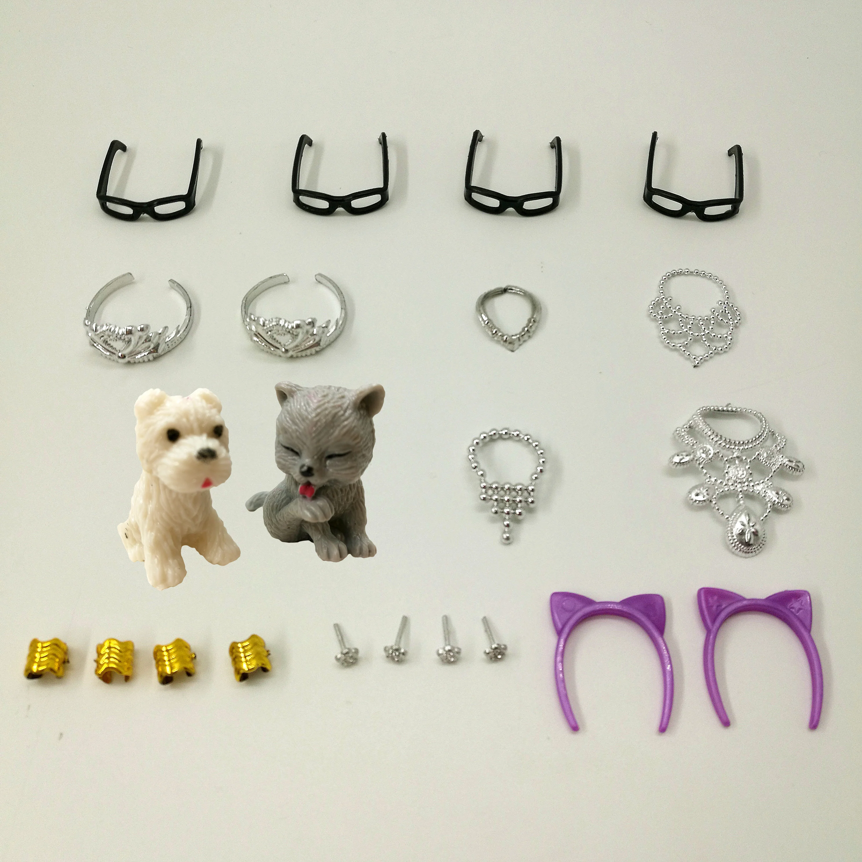 

34 Item/Set Doll Accessories = 8pcs Shoes + 4 Necklace 4 Glasses 2 Crowns 2 Doll Pet + 8 pcs Doll Dress Clothes for Doll