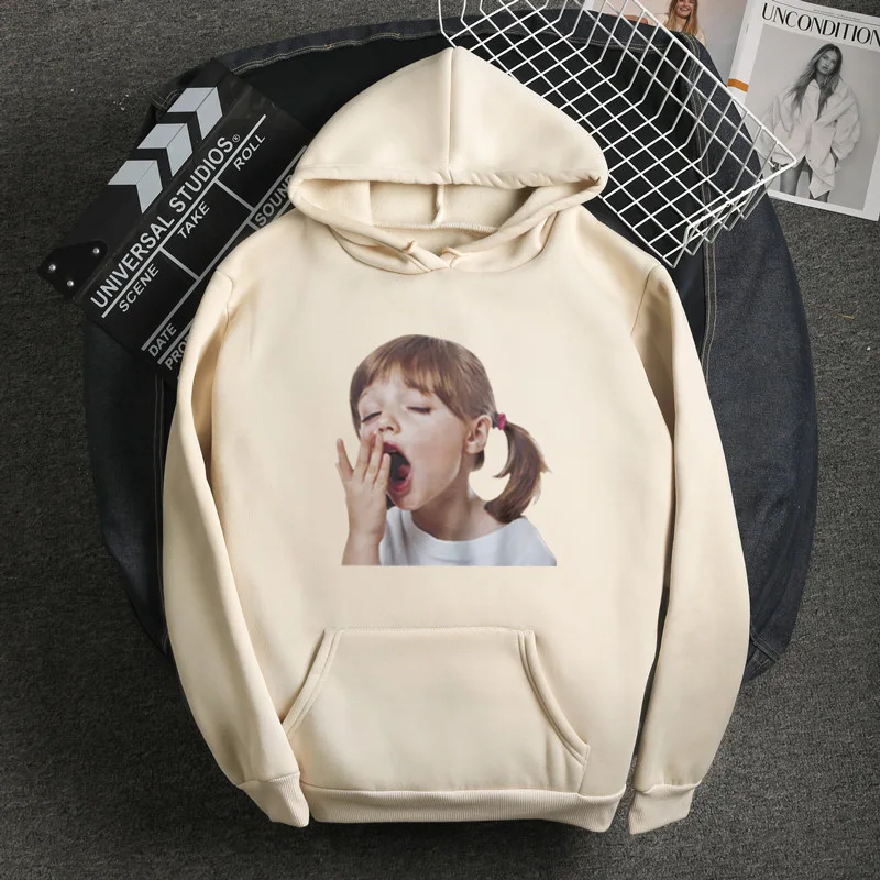 

New Autumn And Winter Harajuku Style Japan Korean Sweatshirt Kawaii Little Girl Dozing Off Print Pattern Fleece Women Hoodies