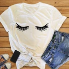 Футболка женская с принтом и коротким рукавом, топ с рисунком ресниц, черная белая одежда, на лето