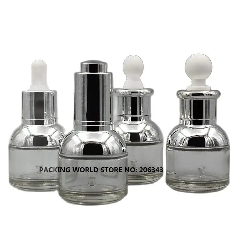 Прозрачная стеклянная бутылка 30 мл с серебряным плечом и воротником белая