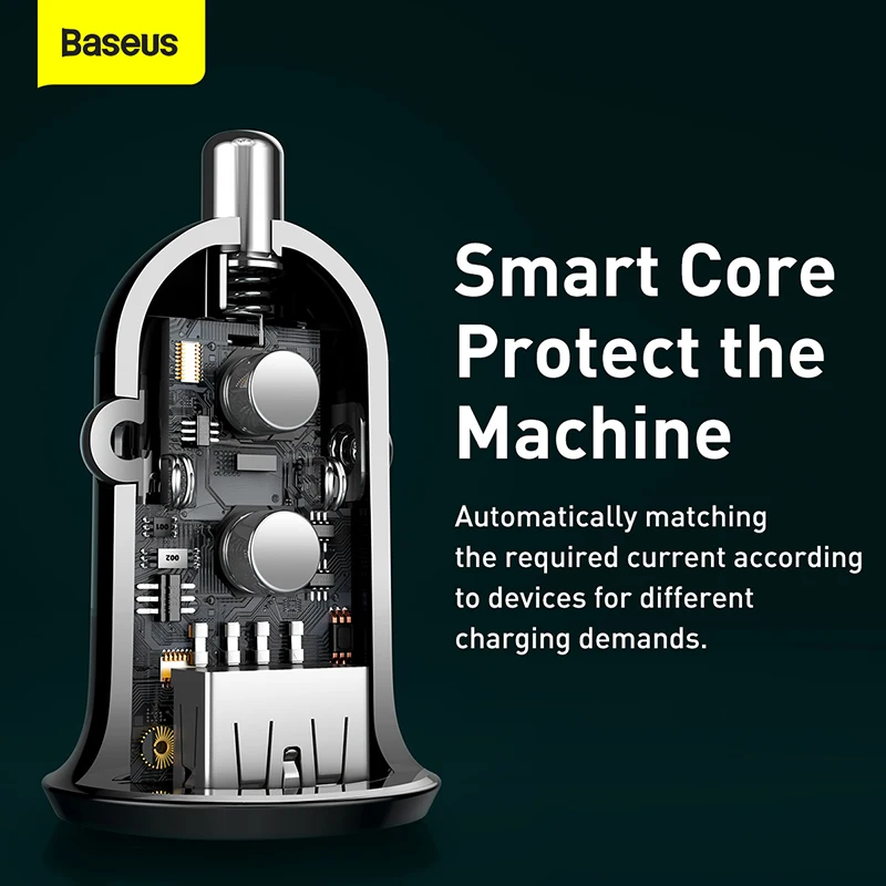 Baseus Mini Dual USB Автомобильное зарядное устройство 4.8A Быстрая зарядка 2 порта телефон