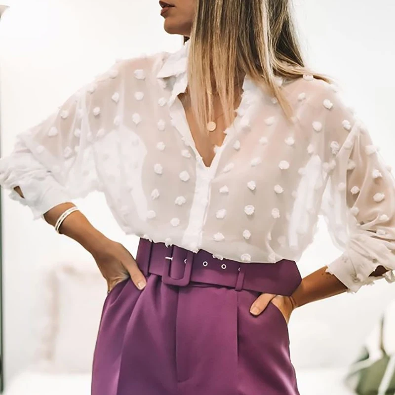 Сексуальная модная женская белая прозрачная блузка 2020 с длинным рукавом пляжная