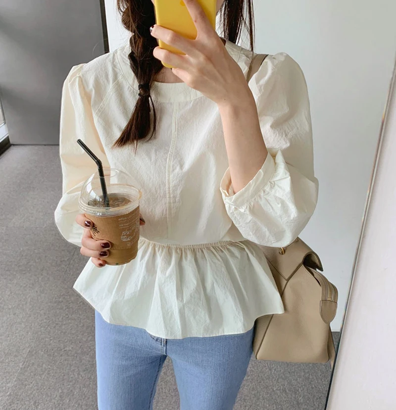 

shintimes Apricot Blouse Ruffle Sashes Casual Woman Clothes 2020 New Fall Long Sleeve Shirt Women Blouses Shirts Chemisier Femme