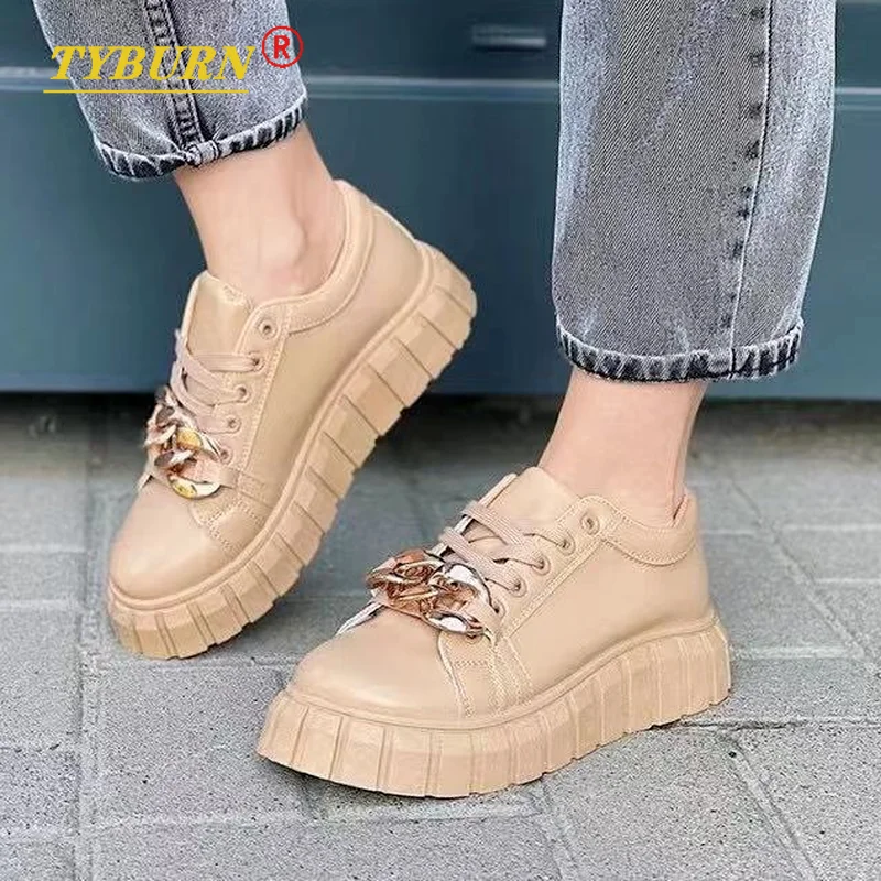 

2021 Fashion New Designer Metal Decoration Women's Platform Sneakers Women's Tennis Feminino Casual Women's Shoes White Shoes