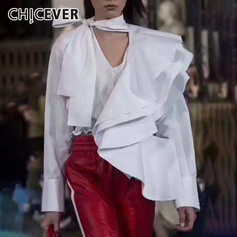 CHICEVER летняя элегантная полосатая женская блузка с бантом и v-образным вырезом в