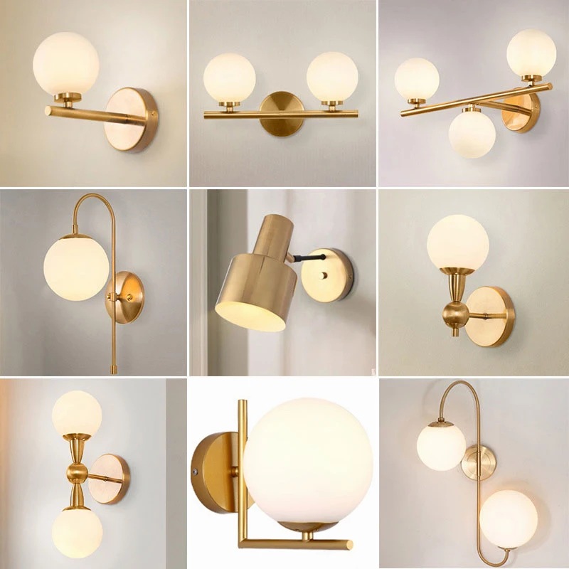 

Modern Gold Wall Lamps Glass Ball Mirror Lights for Bathroom Bedside Industrial Lamp Nordic Wall Sconce Light Fixtures Home Deco
