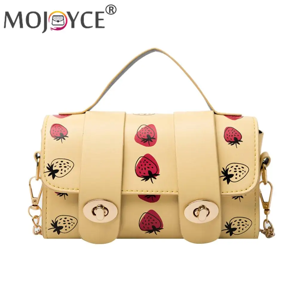 

Fashion PU Leather Strawberry Crossbody Bags Women Cartoon Strawberry Pattern Printing PU Leather Chain Crossbody Shoulder Bag