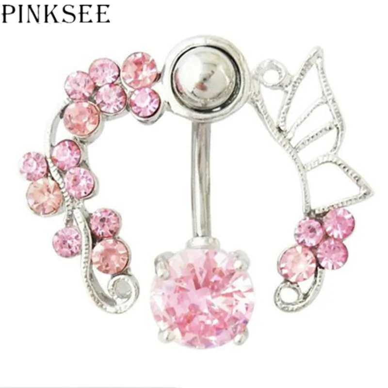 PINKSEE розовый белый обратный CZ 14G цветы Бабочка живот кольцо сверху вниз пупок