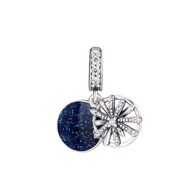 

Clear CZ & Blue Enamel Wishes Dangle Charms for DIY Chain Bracelets Crystal 925 Sterling Silver Pendant Winter Snowflake Charms