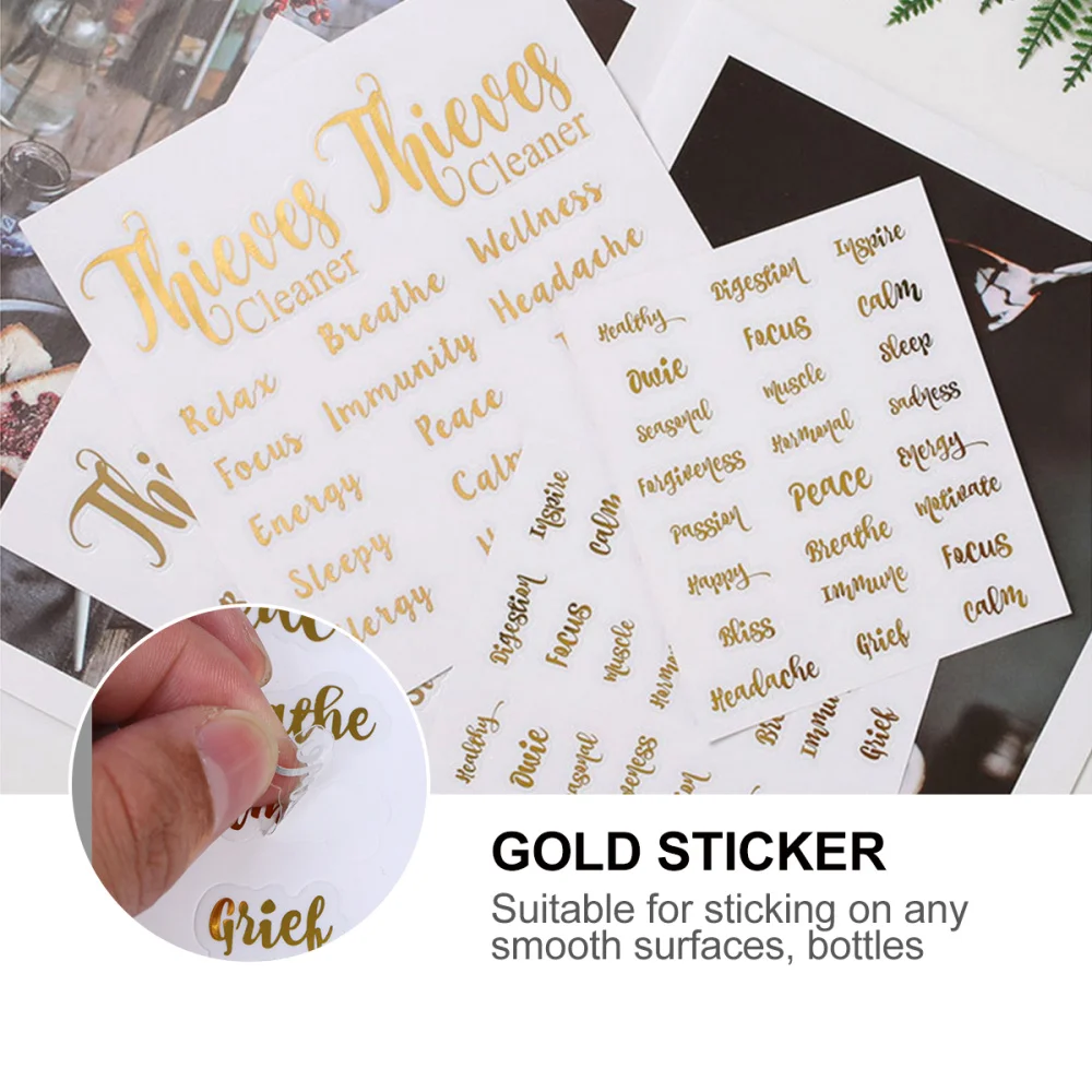5 Sheets Gold Letters Label Stickers PVC Waterproof Creative Tags Essential Oil Bottle Self-Adhesive Decals | Красота и здоровье