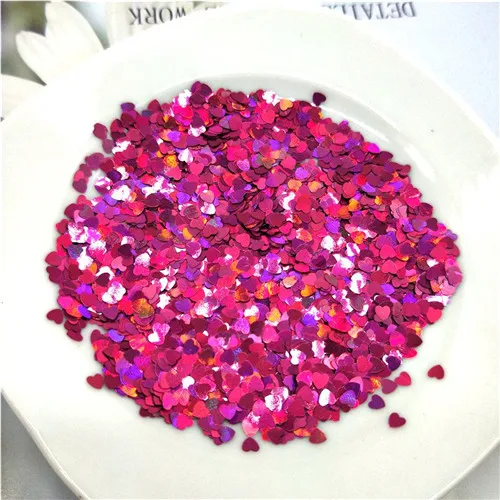 Laser rose red 10g Ультратонкая PET Блестки 3 мм Сердце Лазерная блестящая 3D блестка для ногтей блестка Eo-Friendly свободные блестки для украшения ногтей 10 г - Цвет: Laser rose red 10g