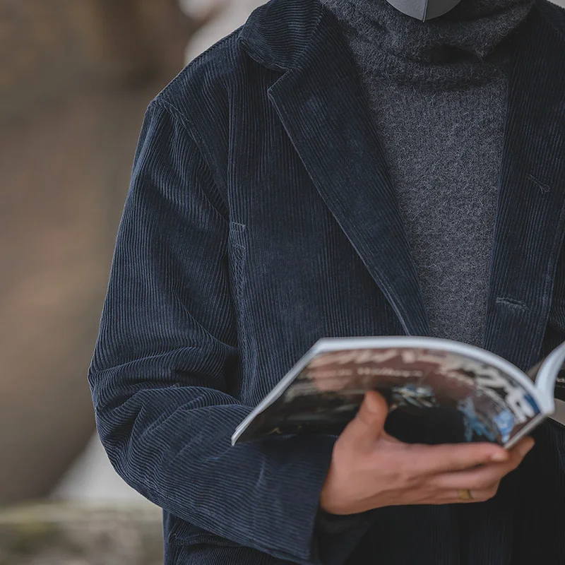 Тренч-карго мужской вельветовый с отложным воротником и карманами | Мужская