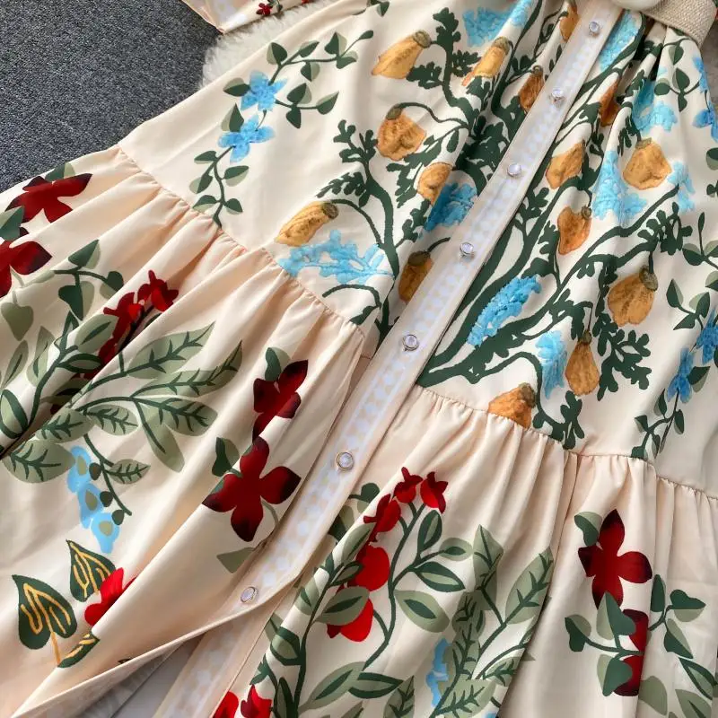 

Croysier Floral Print Long Dresses For Women 2021 Vintage Boho Maxi Dress Stand Collar Long Sleeve Elegant Shirt Dress With Belt