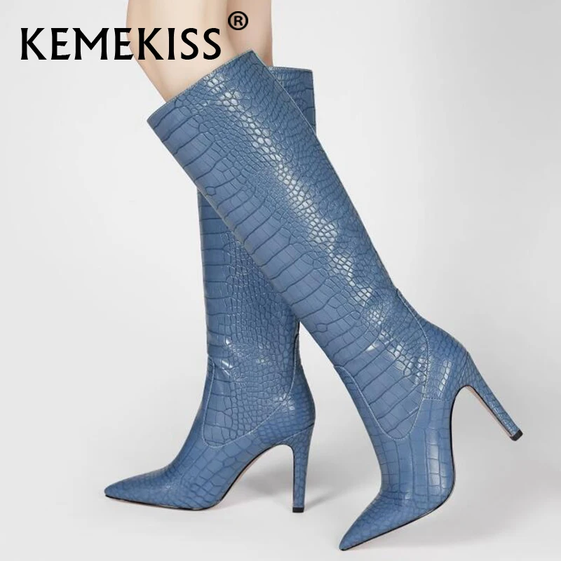 

KemeKiss Size 34-43 Women High Heel Boots Thin Heel Stone Pattern Winter Shoes Women Fashion Sexy Knee High Boots Women Footwear