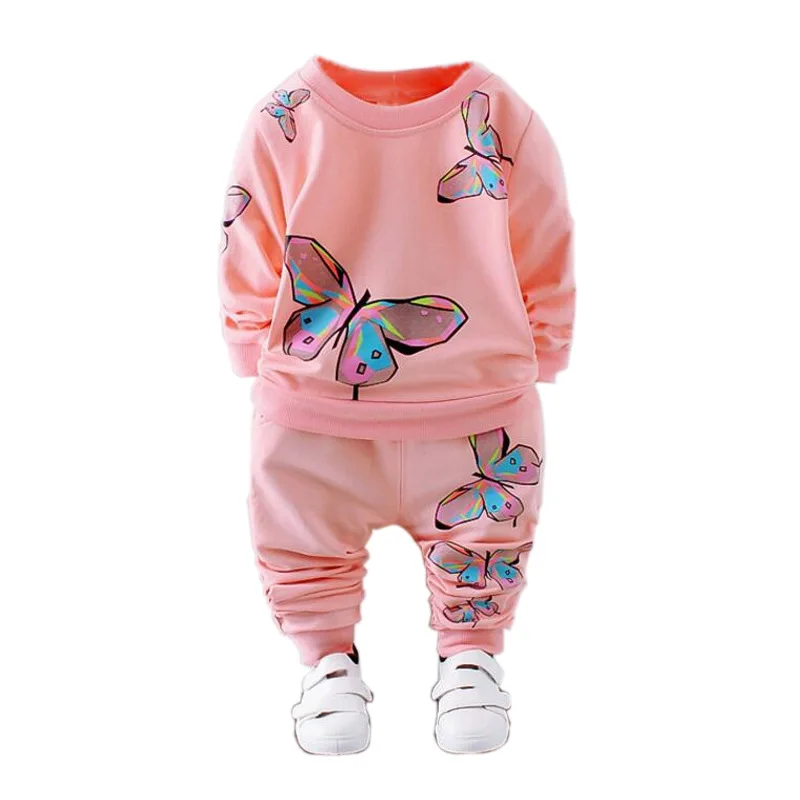 Одежда для маленьких девочек осенние комплекты одежды детей футболка с длинным