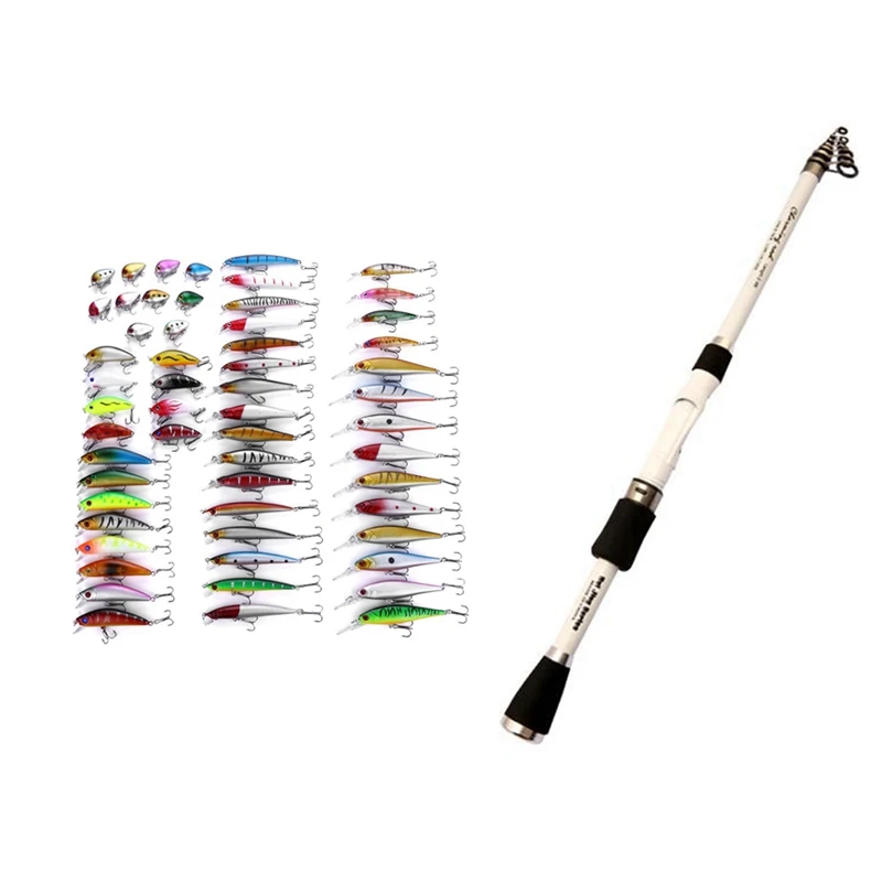 

56Pcs Mixed Models Fishing Lures Minnow Lure Kit With 1.8M Carbon Fiber Portable Lure Fishing Rod