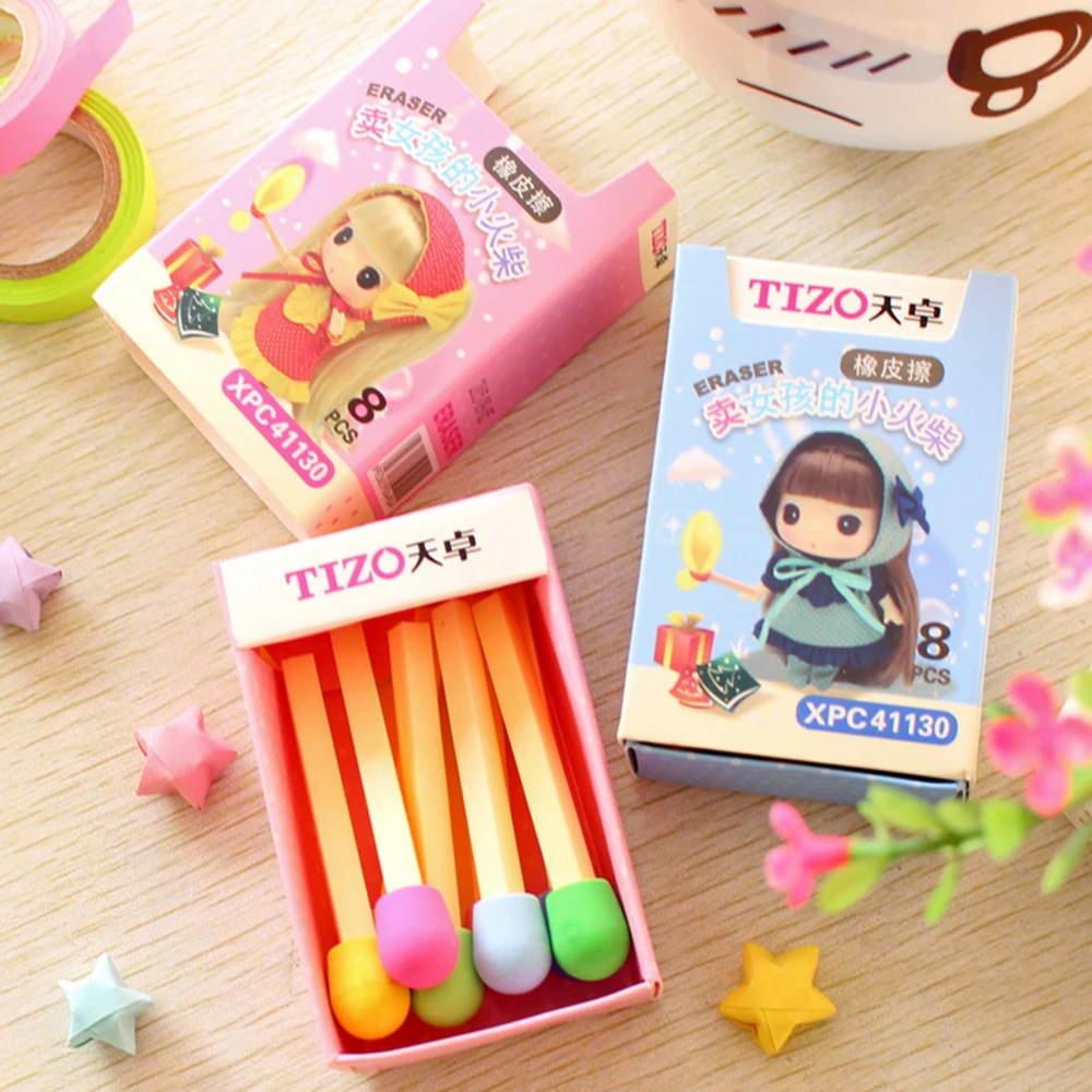 8 шт./кор. Creactive Matchstick ластик красочный резиновый карандаш школьные офисные