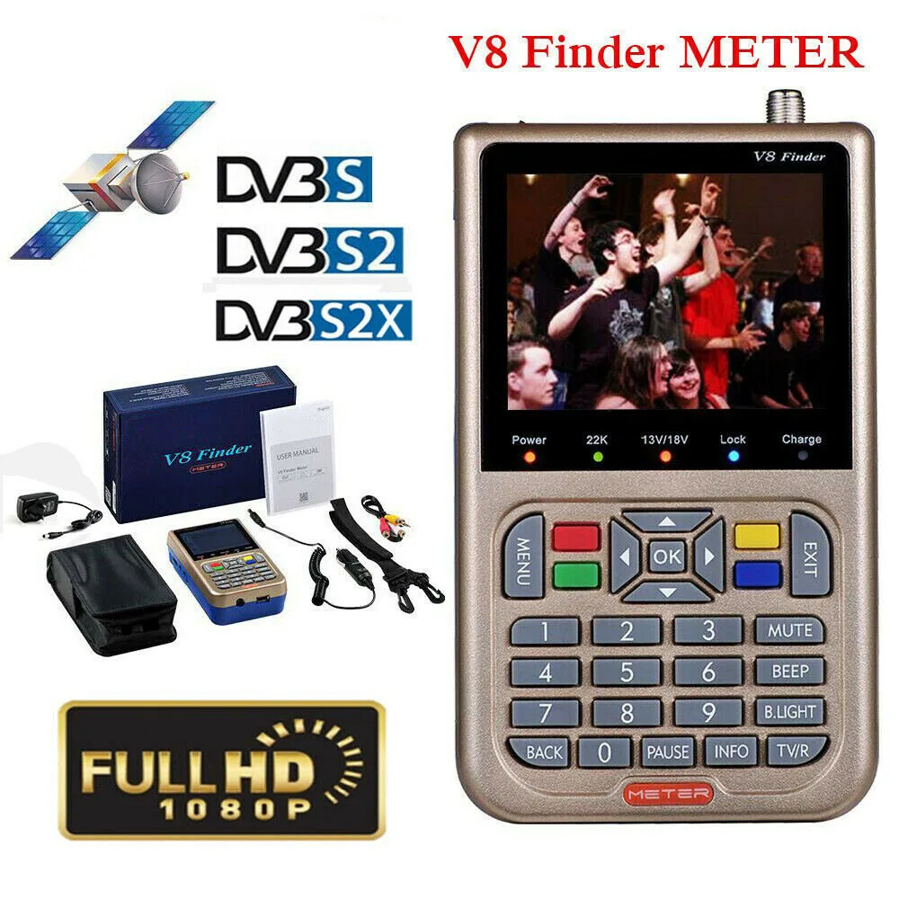 

V8 Satellite Finder Meter Digital Signal Finder TV Signal Search Meter with High Definition 3.5"LCD Screen Display DVB-S2/S2X