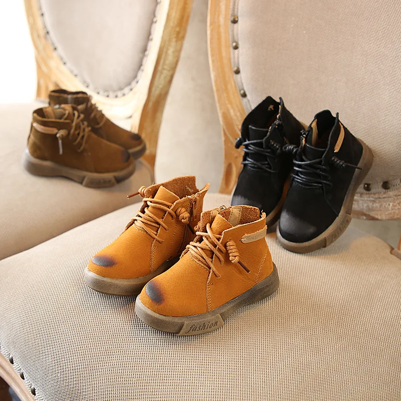 Детская обувь для мальчиков из натуральной кожи Дети картины Прочная Цвет зимние