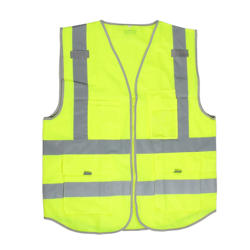 Hi-Vis жилет безопасности W/Zipper Светоотражающая куртка безопасности жилет 4 кармана пальто безопасности рабочая одежда 73 см