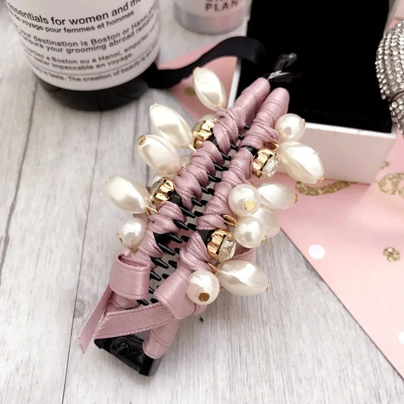 Девушка хвост банан клип Роза Стразы для женщин модный головной убор тонкие