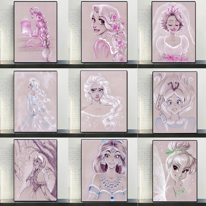 

Prints Disney Princess Posters Home Decor Elsa Anna Canvas Frozen Painting Wall Artwork Modern Bedroom Cuadros Modular Pictures'