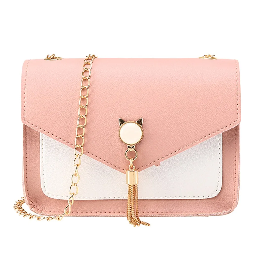

Women Cover Fringe Shoulder Small Square Bag Messenger Cat Mobile Phone Bag High-quality PU leather Chain Shoulder bags #