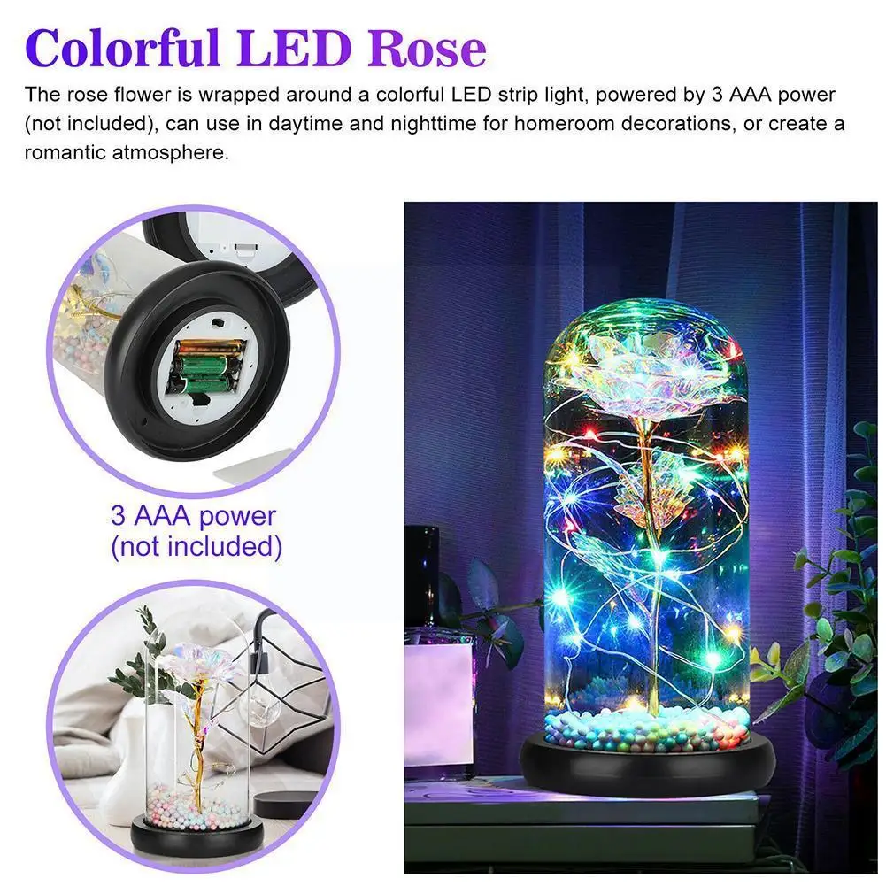 

Glass Cover Gold Foil Rose Flower Luminous Simulation Black Flower T9y4 Day Immortal Gift Fo Valentine's With Base V2e9