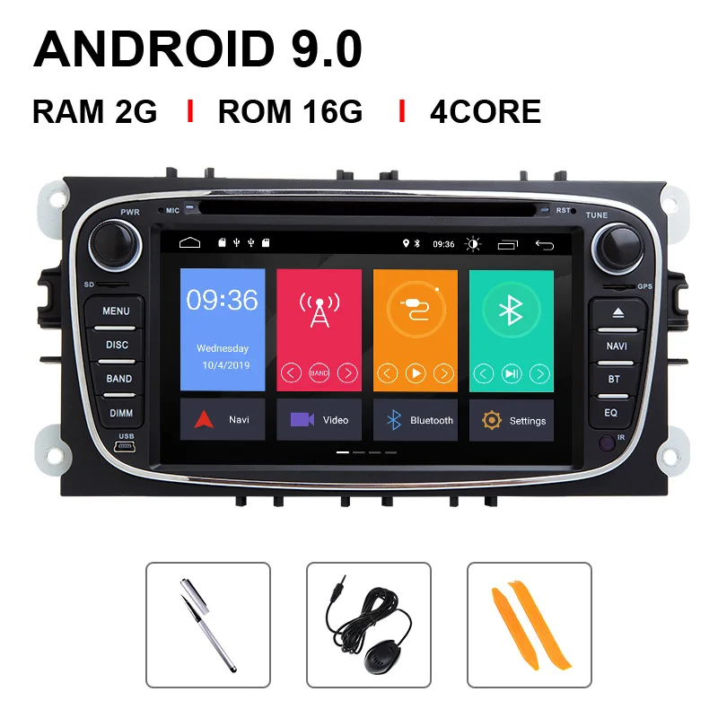 Andriod 9.0 16 ROM 2 din Android 9 Автомагнитола для Ford Focus 2 3 mk2 Kuga Mondeo 4 FiestaTransit подключение S-C MAX Мультимедиа gps навигация головное устройство - Цвет: Andriod 9.0 16 ROM