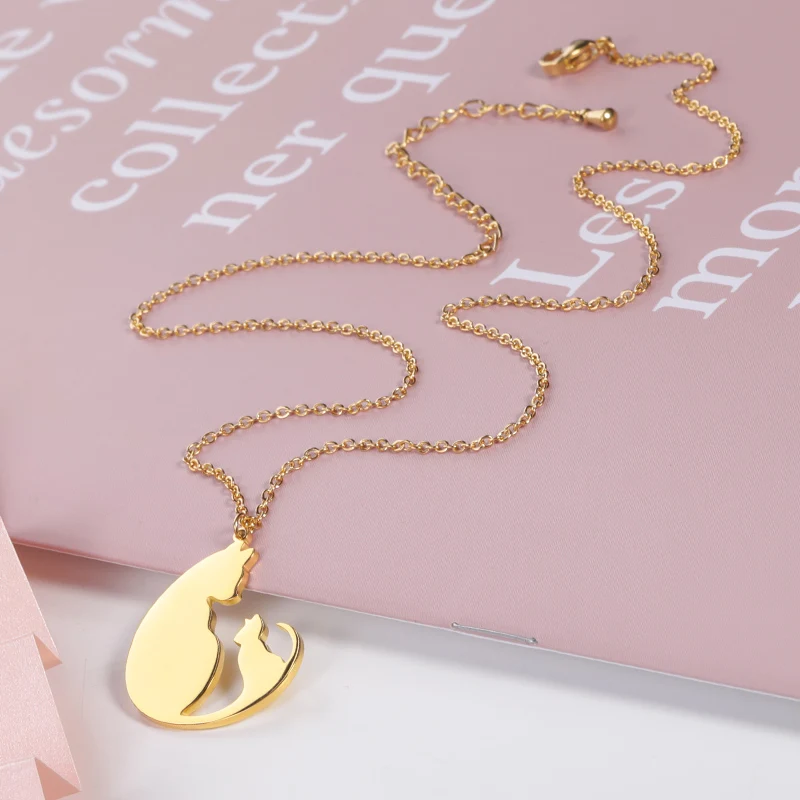 

Cute Cat Necklaces For Women Girls Cat Mom and Baby Pendant Stainless Steel Necklace Happiness Jewelry Birthday Gift For Kids