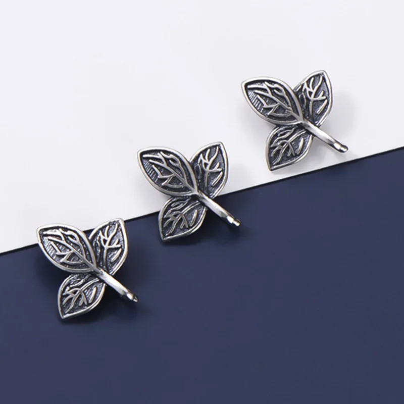 

925 Sterling Silver Double Holes Connector Charms Tree Leaves Style Manual Silver Connection Pendant Findings DIY Jewelry Making