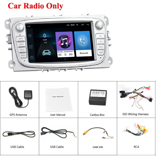 Radio Only (Silver) Podofo 2din Android 8.1 Car Multimedia player 7'' Autoradio Car Radio GPS Mirrorlink For Ford Focus Mondeo C-MAX S-MAX Galaxy II - Цвет: Radio Only (Silver)