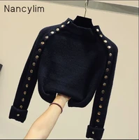 temperament chic double row button pullover sweater lady ins fashion warm knitted sweater student short knitting shirt jumper