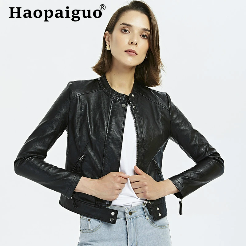 Большие размеры 2019 осенняя Женская куртка белая черная из искусственной кожи